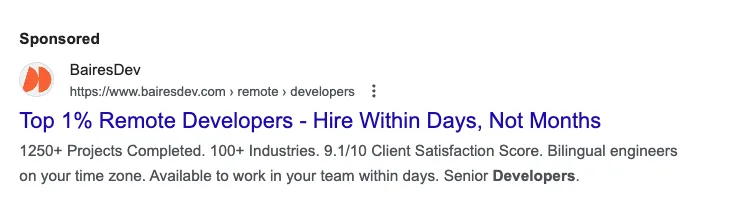 BairesDev Ad: Top 1% Remote Revelopers - Hire Within Days, Not Months