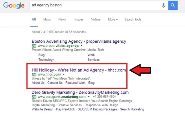 hhcc.com Google Ad: Hill Holiday - We’re Not an Ad Agency.