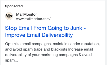 MailMonitor Google Ad: Stop Email from Going to Junk - Improve Email Deliverability