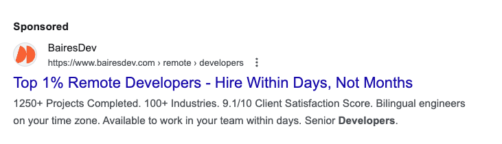 BairesDev Ad: Top 1% Remote Revelopers - Hire Within Days, Not Months