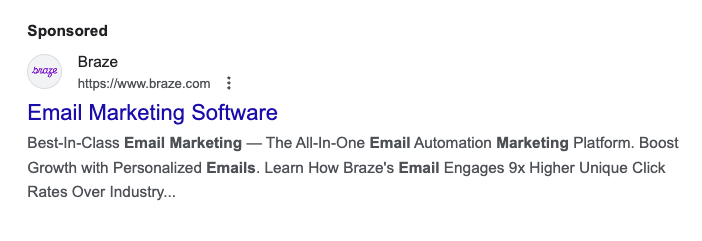 Braze Google Ad: Email Marketing. Software