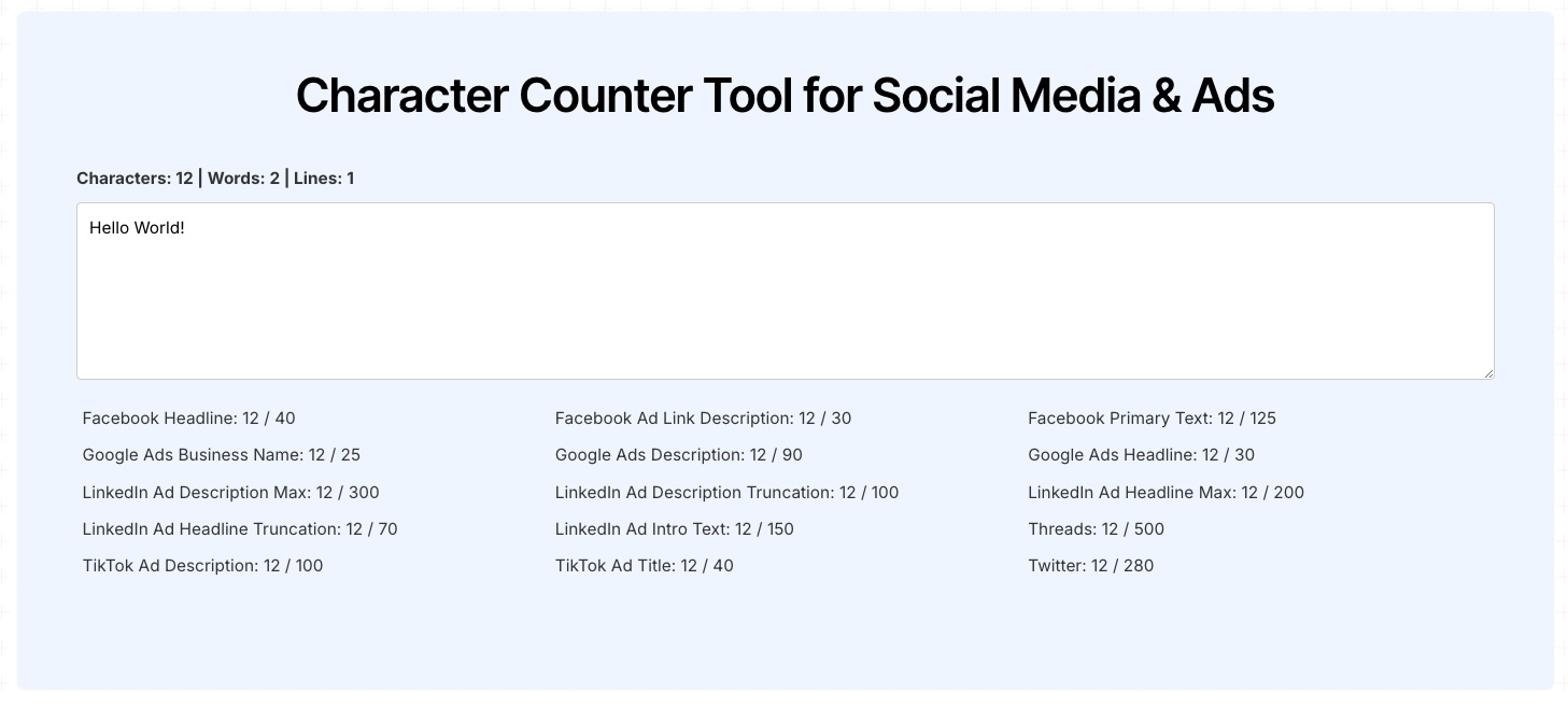 Character Counter Tool by 30characters