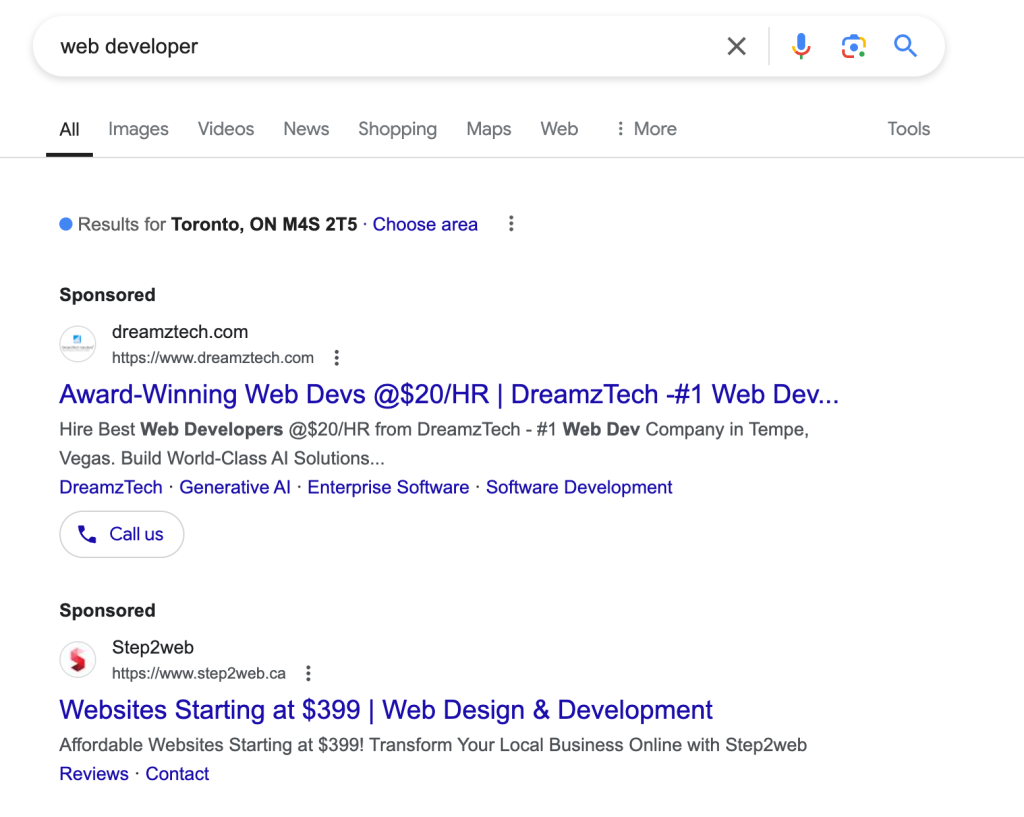 Sponsored
dreamztech.com
https://www.dreamztech.com
Award-Winning Web Devs @$20/HR | DreamzTech -#1 Web Dev...
Hire Best Web Developers@$20/HR from DreamzTech - #1 Web Dev Company in Tempe,
Vegas. Build World-Class Al Solutions..
DreamzTech • Generative Al • Enterprise Software • Software Development
- Call us
Sponsored
Step2web
https://www.step2web.ca
Websites Starting at $399 | Web Design & Development
Affordable Websites Starting at $399! Transform Your Local Business Online with Step2web
Reviews • Contact