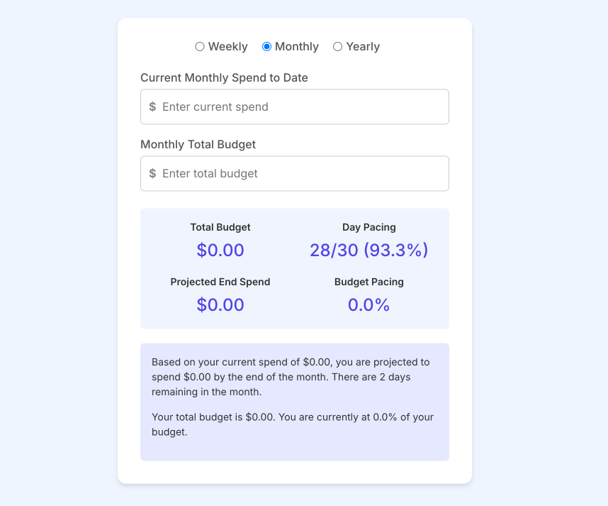 Ad spend pacing calculator