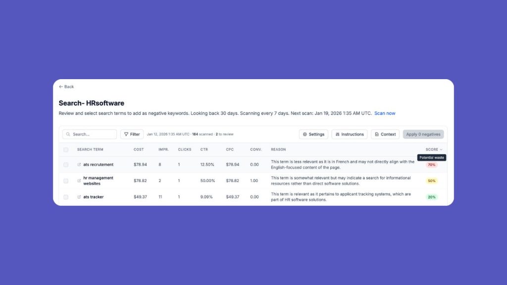 30characters Negative Keyword Monitor Tool